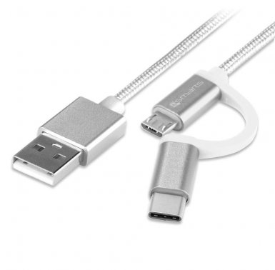 4smarts ComboCord MicroUSB + USB-C cable - качествен кабел за microUSB и USB-C стандарти 100 см. (бял)