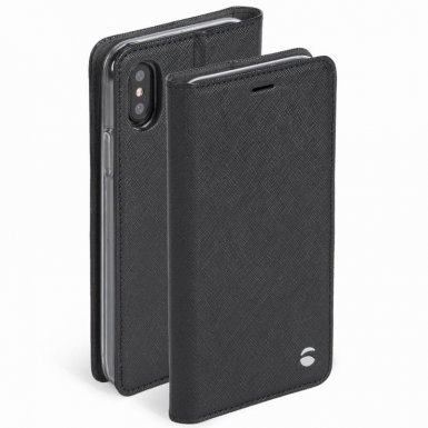 Krusell Malmo 4 Card FolioCase - кожен калъф, тип портфейл и поставка за iPhone XS, iPhone X (черен)