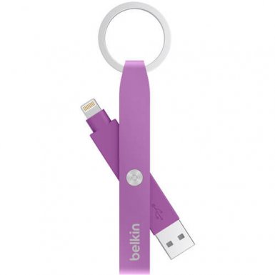 Belkin Mixit Lightning to USB Keychain Cable - кабел тип ключодържател за всички устройства с Lightning порт (лилав-мат)