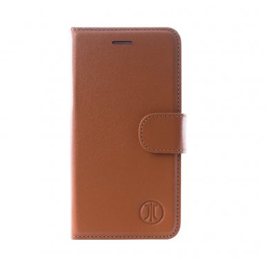 JT Berlin LeatherBook Kreuzberg Case - хоризонтален кожен (естествена кожа) калъф тип портфейл за iPhone XS, iPhone X (кафяв)