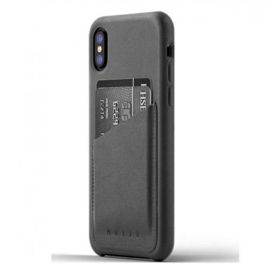 Mujjo Leather Wallet Case - кожен (естествена кожа) кейс с джоб за кредитна карта за iPhone XS, iPhone X (сив)