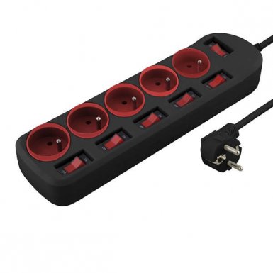 Esperanza Extension Socket Rainbow 5 Pro - практичен разклонител за зареждане на техника и мобилни устройства (черен)