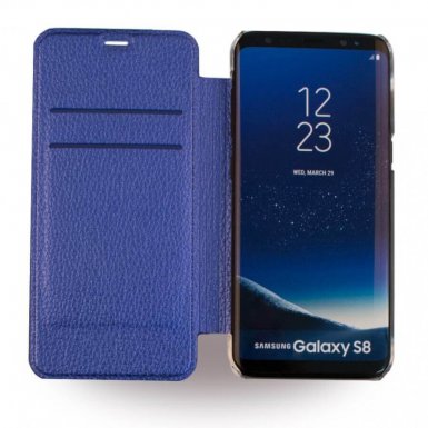 Guess Iridescent Book Case - кожен калъф, тип портфейл за Samsung Galaxy S8 (син)