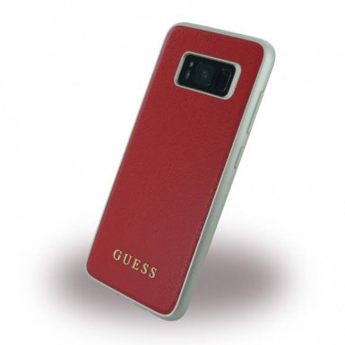 Guess Iridescent Leather Hard Case - дизайнерски кожен кейс за Samsung Galaxy S8 (червен)