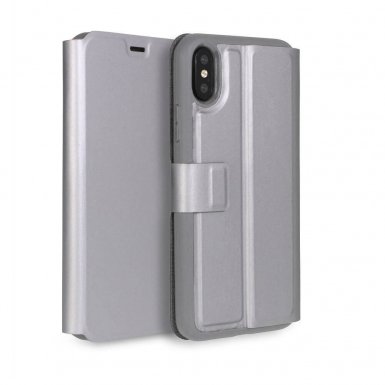 Torrii Gemini Case - двулицев кожен калъф, тип портфейл за iPhone XS, iPhone X (сребрист)