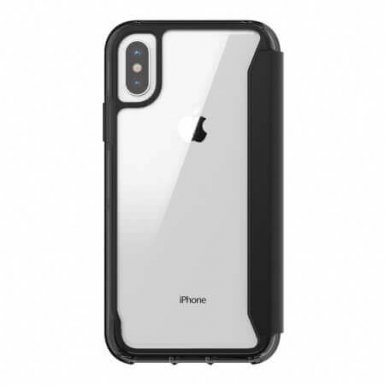 Griffin Survivor Clear Wallet - кожен калъф, тип портфейл с висока защита за iPhone XS, iPhone X (черен-прозрачен)