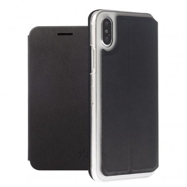 Honju DarkBook Folio Case - кожен калъф с поставка и отделение за кр. карта за iPhone XS, iPhone X (черен)
