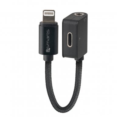 4smarts Lightning to Lightning & 3.5mm Audio Splitter SoundSplit - Lightning адаптер към 3.5 аудио изход и Lightning изход (6см) (черен)