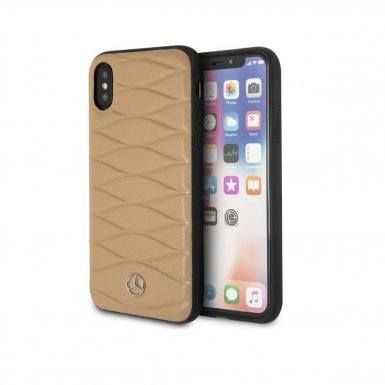 Mercedes-Benz Pattern III Leather Hard Case - кожен кейс (естествена кожа) за iPhone XS, iPhone X (кафяв)