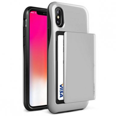 Verus Damda Glide Case - висок клас хибриден удароустойчив кейс с място за кр. карти за iPhone XS, iPhone X (сребрист)