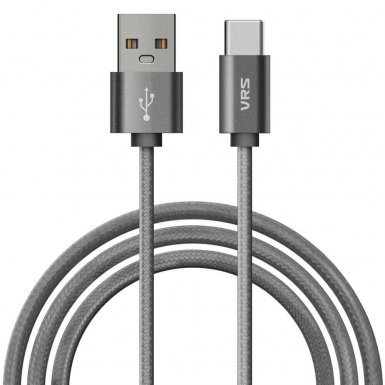 Verus Type-C Cable 3.0 - плетен USB-C кабел за мобилни устройства с USB-C стандарт (тъмносив)