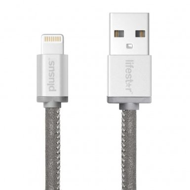 PlusUs LifeStar Handcrafted Lightning Cable - ръчно изработен сертифициран Lightning кабел за iPhone, iPad и iPod (25см.) (сребрист)