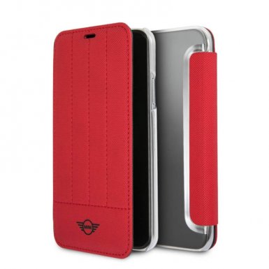 Mini Cooper Debossed Lines PU Leather Booktype Case - кожен калъф, тип портфейл за iPhone XS, iPhone X (червен)