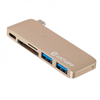 eStuff Allure USB-C Hub - мултифункционален хъб за свързване на допълнителна периферия за компютри с USB-C (златист)