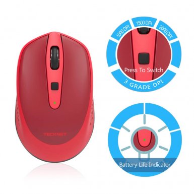 TeckNet M005 2.4G Wireless Mouse - малка безжична мишка (за Mac и PC) (червена)