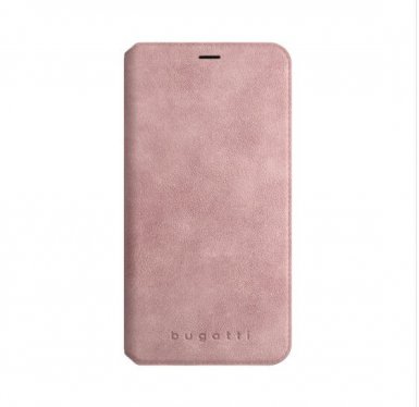 Bugatti Parigi Booklet Case - хоризонтален велурен калъф, тип портфейл за iPhone XS, iPhone X (розов)
