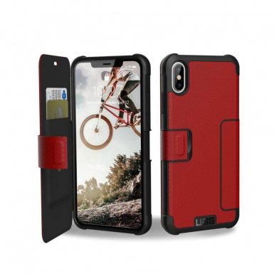 Urban Armor Gear Metropolis - удароустойчив хибриден кейс тип портфейл за iPhone XS Max (червен)