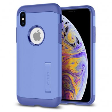 Spigen Slim Armor Case - хибриден кейс с поставка и най-висока степен на защита за iPhone XS Max (лилав)