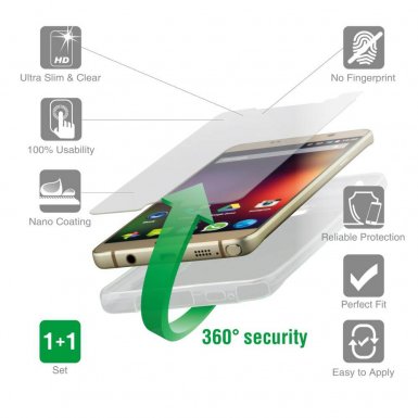 4smarts 360° Protection Set - тънък силиконов кейс и стъклено защитно покритие за дисплея на OnePlus 6T (прозрачен)
