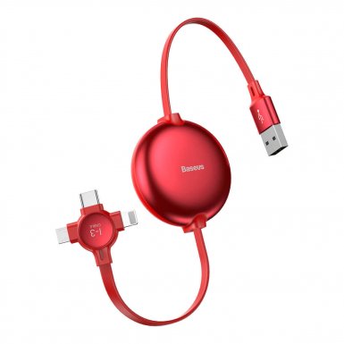 Baseus Little Octopus 3in1 Cable MicroUSB, USB-C and Lightning Connectors - качествен USB кабел с Lightning, microUSB и USB-C конектори (червен)