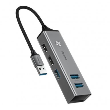 Baseus USB Cube Hub Adapter - алуминиев 5-портов USB хъб за компютри и лаптопи (тъмносив)