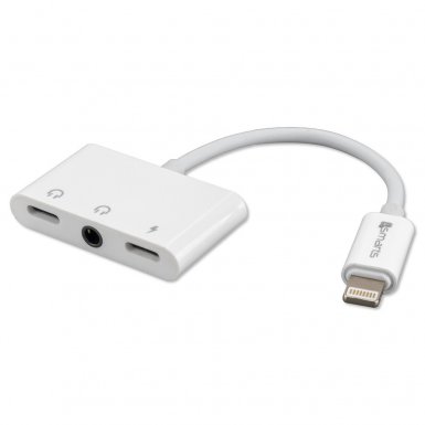 4smarts Audio and Charging Splitter Lightning to 2x Lightning + 3.5 mm Aux Audio Connector - Lightning адаптер към 3.5 аудио изход и 2х Lightning изхода (6.5см) (бял)