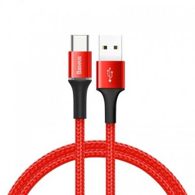 Baseus Halo USB-C Cable - кабел с въжена оплетка за устройства с USB-C порт (200 см) (червен)