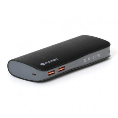 Platinet Power Bank Leather 15000 mAh Quick Charge 3.0 -  преносима външна батерия с 2 USB изхода и технология за бързо зареждане на таблети и смартофни (черен)
