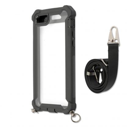 4smarts Sling Case Downtown - удароустойчив кейс с лента за врата за iPhone SE (2020), iPhone 8, iPhone 7 (черен-прозрачен) 
