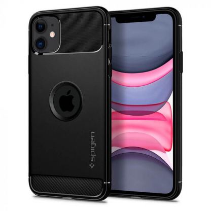 Spigen Rugged Armor Case - тънък качествен силиконов (TPU) калъф за iPhone 11 (черен)