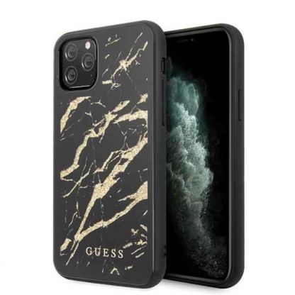 Guess Marble Glass Case - дизайнерски кейс с висока защита за iPhone 11 Pro (черен)