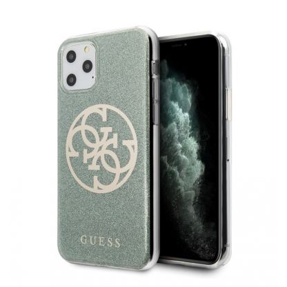 Guess Circle Glitter 4G Case - дизайнерски кейс с висока защита за iPhone 11 Pro (зелен)
