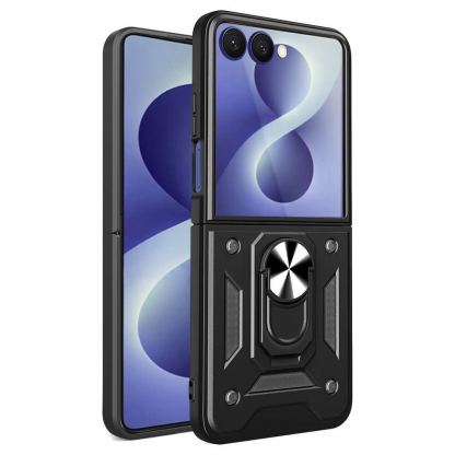 Хибриден удароустойчив кейс с пръстен против изпускане за Samsung Galaxy Z Flip8 - Techsuit CamShield Case (черен)