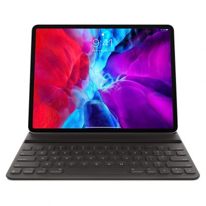 Apple Smart Keyboard INT - оригинален полиуретанов калъф, клавиатура и поставка за iPad Pro 12.9 (2018), iPad Pro 12.9 (2020) (черен)