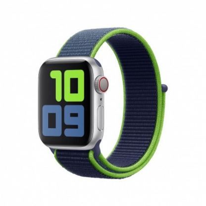 Apple Neon Lime Sport Loop - оригинална текстилна каишка за Apple Watch 42мм, 44мм (син-зелен)