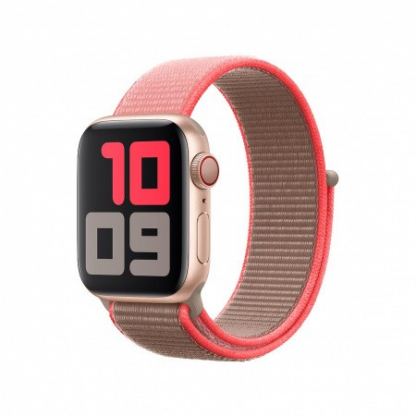 Apple Neon Pink Sport Loop - оригинална текстилна каишка за Apple Watch 38мм, 40мм (розов-кафяв)