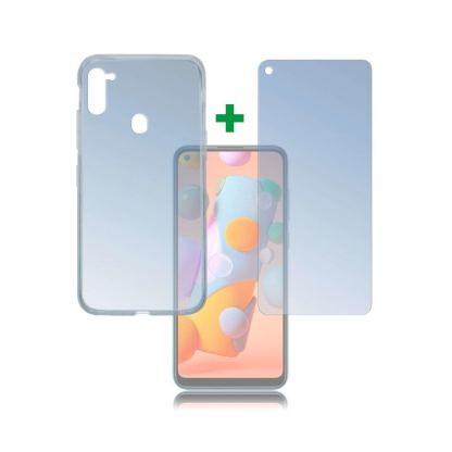 4smarts 360° Protection Set - тънък силиконов кейс и стъклено защитно покритие за дисплея на Samsung Galaxy A11 (прозрачен)