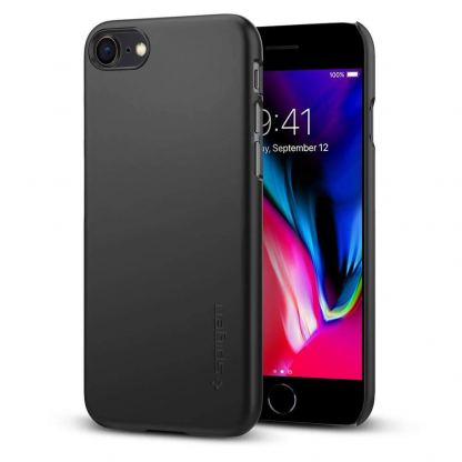 Spigen Thin Fit Case - качествен тънък матиран кейс за iPhone SE (2020), iPhone 8, iPhone 7 (черен)