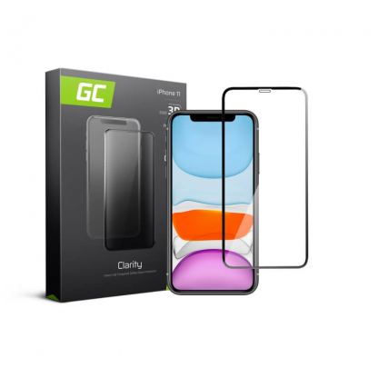 Green Cell Clarity 3D Full Cover Glass - калено стъклено защитно покритие за целия дисплей на iPhone 11, iPhone XR (прозрачен-черен)