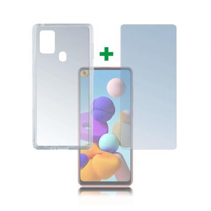 4smarts 360° Protection Set Limited Cover - тънък силиконов кейс и стъклено защитно покритие за дисплея на Samsung Galaxy A21s (прозрачен)