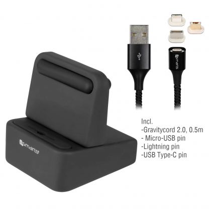 4smarts Universal Charging Station WireDock - универсална док станция и кабел с магнитен накрайник с Lightning, microUSB и USB-C конектори (сив)