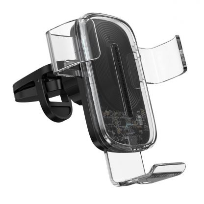 Baseus Explore Wireless Charger Gravity Car Mount Qi Charger 15W (WXYL-K02) - поставка за радиатора на кола с безжично зареждане за Qi съвместими смартфони (прозрачен)