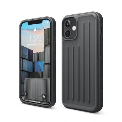 Elago Armor Case - удароустойчив силиконов (TPU) калъф за iPhone 12 mini (сив)