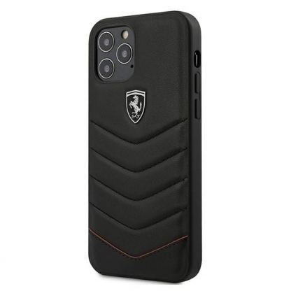 Ferrari Off Track Quilted Hard Case - кожен кейс (естествена кожа) за iPhone 12 mini (черен)