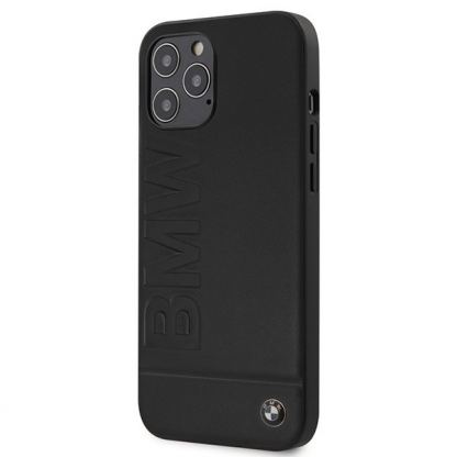 BMW Signature Logo Imprint Hard Case - кожен кейс (естествена кожа) за iPhone 12, iPhone 12 Pro (черен)