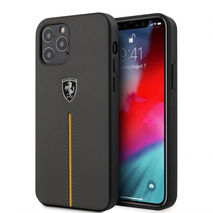 Ferrari Off Track Leather Hard Case - кожен кейс (естествена кожа) за iPhone 12, iPhone 12 Pro (черен)