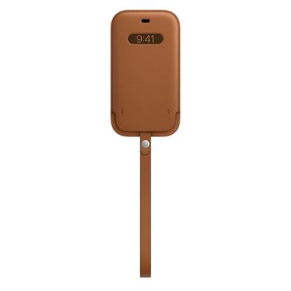 Apple iPhone Leather Sleeve with MagSafe - оригинален кожен калъф, тип джоб за iPhone 12, iPhone 12 Pro (кафяв)