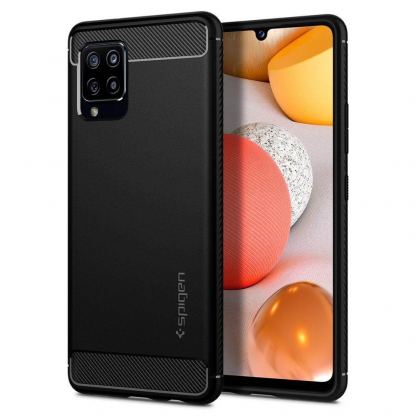 Spigen Rugged Armor Case - тънък качествен силиконов (TPU) калъф за Samsung Galaxy A42 (черен)