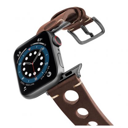 Meridio Norrebro Full Grain Leather Band - уникална ръчно изработена кожена (естествена кожа) каишка за Apple Watch 42мм, 44мм (тъмнокафяв)