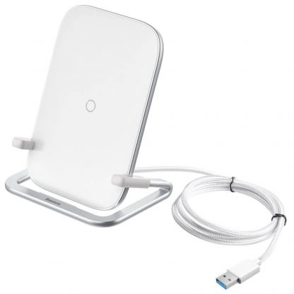 Baseus Rib Wireless Charger (WXPG-02) - поставка (пад) за безжично зареждане с технология за бързо зареждане за Qi съвместими устройства (бял) (фабричен дефект)